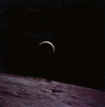 (N.A.S.A.) 3 dramatic photographs from N.A.S.A., comprising 2 depicting astronauts and Earthrise from the lunar surface.